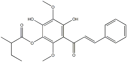 Butanoic acid, 2-methyl-, 2,4-dihydroxy-3,6-dimethoxy-5-[(2E)-1-oxo-3-phenyl-2-propen-1-yl]phenyl ester, (-)- 结构式