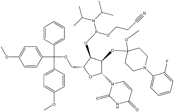 N-blocked-5'-O-DMT-2'-O-Fpmp CED uridine phosphoramidite 结构式