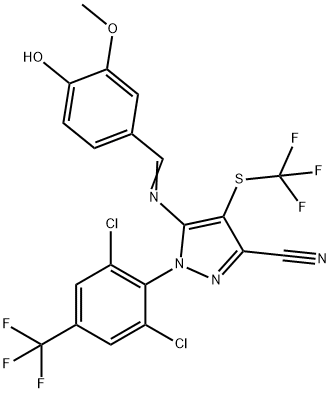 1H-Pyrazole-3-carbonitrile, 1-[2,6-dichloro-4-(trifluoromethyl)phenyl]-5-[[(4-hydroxy-3-methoxyphenyl)methylene]amino]-4-[(trifluoromethyl)thio]- 结构式