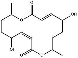 5,13-二羟基-8,16-二甲基-1,9-二氧杂环十六碳-3,11-二烯-2,10-二酮 结构式