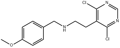 [2-(4,6-Dichloro-pyrimidin-5-yl)-ethyl]-(4-methoxy-benzyl)-amine 5-Pyrimidineethanamine, 4,6-dichloro-N-[(4-methoxy]- 结构式