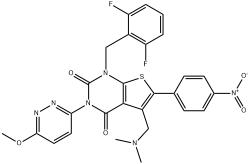1-(2,6-二氟苄基)-5-[(二甲基氨基)甲基]-3-(6-甲氧基 - 3-哒嗪基)-6-(4-硝基苯基)-噻吩并[2,3-D]嘧啶-2,4(1H,3H)-二酮 结构式