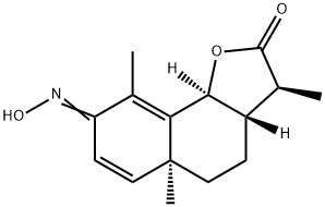 (3S)-8-Hydroxyimino-3aβ,4,5,5a,8,9bα-hexahydro-3β,5aα,9-trimethylnaphtho[1,2-b]furan-2(3H)-one 结构式
