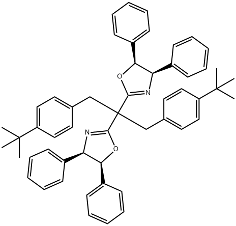 (4R,4'R,5S,5'S)-2,2'-(1,3-双(4-(叔丁基)苯基)丙烷-2,2-二基)双(4,5-二苯基-4,5-二氢噁唑) 结构式