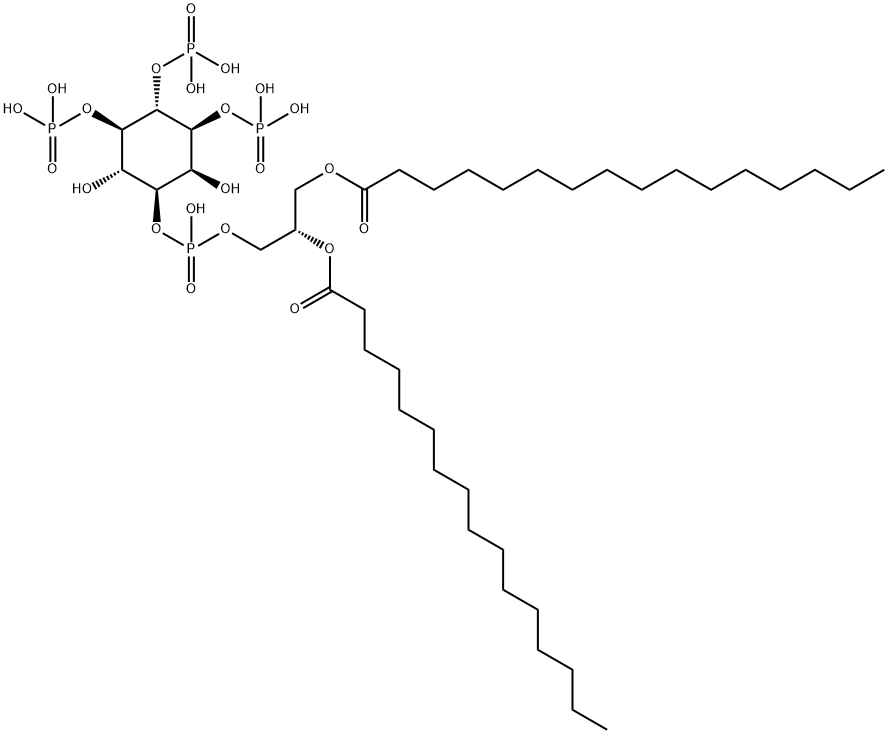 D-myo-Inositol, 3-(2S)-2,3-bis(1-oxohexadecyl)oxypropyl hydrogen phosphate 1,5,6-tris(dihydrogen phosphate) 结构式