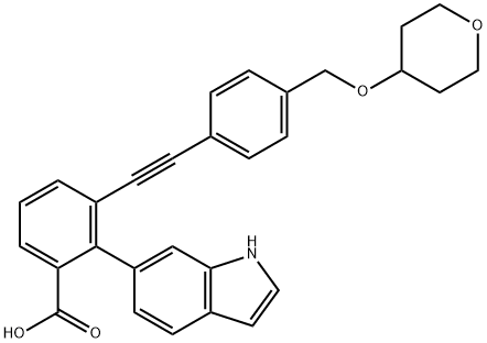 Benzoic acid, 2-(1H-indol-6-yl)-3-[2-[4-[[(tetrahydro-2H-pyran-4-yl)oxy]methyl]phenyl]ethynyl]- 结构式