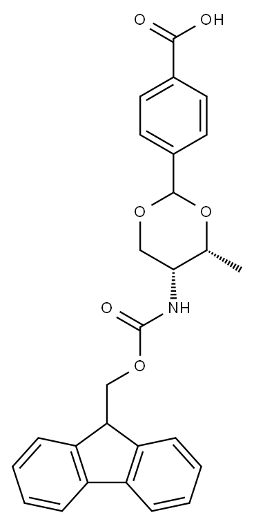 4-((4R)-2-(((9H-芴-9-基)甲氧基)羰基)-4-甲基-1,3-二噁烷-2-基)苯甲酸 结构式