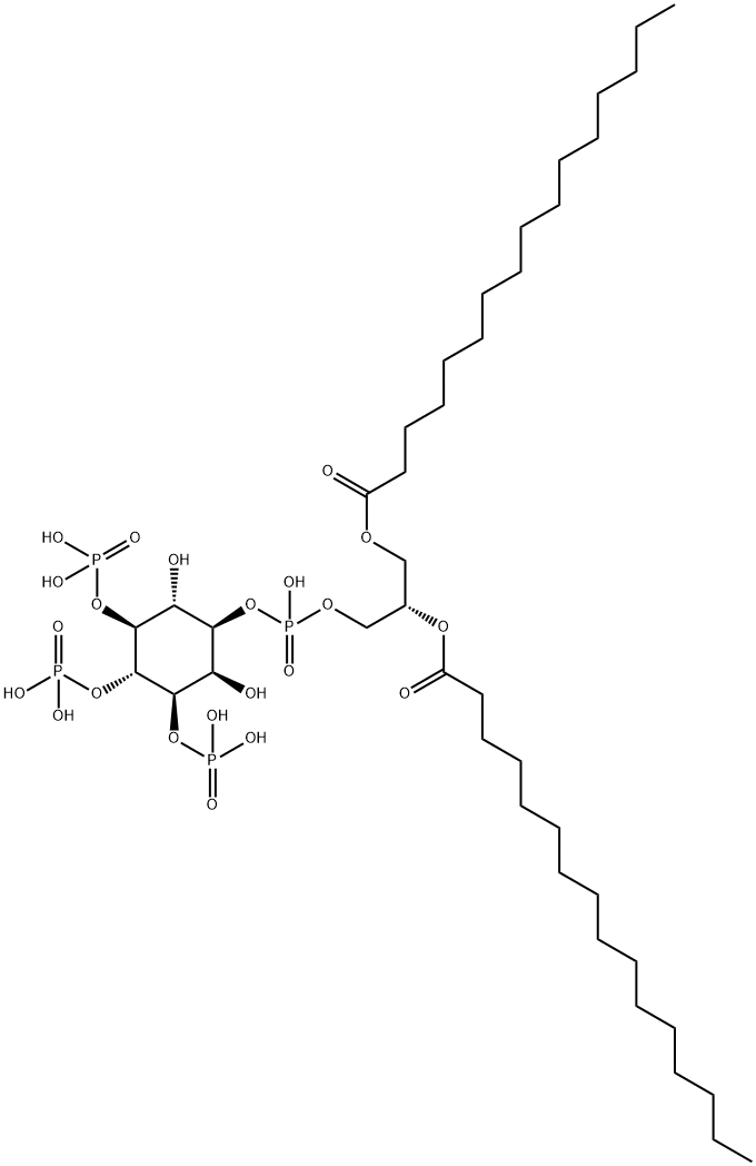 D-myo-Inositol, 1-(2S)-2,3-bis(1-oxohexadecyl)oxypropyl hydrogen phosphate 3,4,5-tris(dihydrogen phosphate) 结构式