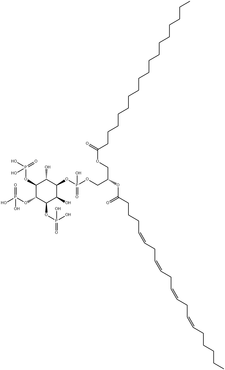 D-myo-Inositol, 3,4,5-tris(dihydrogen phosphate) 1-(2S)-2-(5Z,8Z,11Z,14Z)-1-oxo-5,8,11,14-eicosatetraenyloxy-3-(1-oxooctadecyl)oxypropyl hydrogen phosphate 结构式