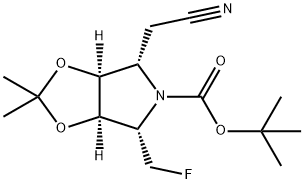 5H-1,3-Dioxolo4,5-cpyrrole-5-carboxylic acid, 4-(cyanomethyl)-6-(fluoromethyl)tetrahydro-2,2-dimethyl-, 1,1-dimethylethyl ester, (3aS,4S,6S,6aR)- 结构式