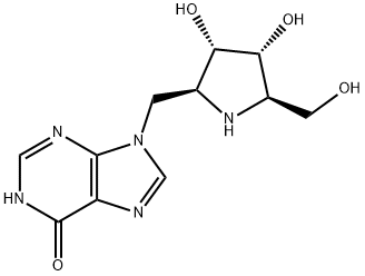6H-Purin-6-one, 9-(2S,3S,4R,5R)-3,4-dihydroxy-5-(hydroxymethyl)-2-pyrrolidinylmethyl-1,9-dihydro- 结构式
