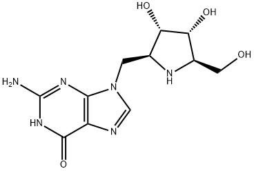 6H-Purin-6-one, 2-amino-9-(2S,3S,4R,5R)-3,4-dihydroxy-5-(hydroxymethyl)-2-pyrrolidinylmethyl-1,9-dihydro- 结构式