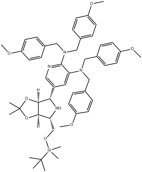 2,3-Pyridinediamine, 5-(3aS,4S,6R,6aR)-6-(1,1-dimethylethyl)dimethylsilyloxymethyltetrahydro-2,2-dimethyl-4H-1,3-dioxolo4,5-cpyrrol-4-yl-N,N,N,N-tetrakis(4-methoxyphenyl)methyl- 结构式