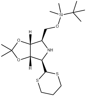 4H-1,3-Dioxolo4,5-cpyrrole, 4-(1,1-dimethylethyl)dimethylsilyloxymethyl-6-(1,3-dithian-2-yl)tetrahydro-2,2-dimethyl-, (3aR,4R,6R,6aS)- 结构式