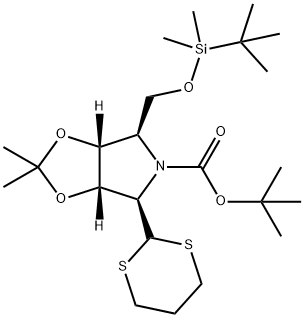 5H-1,3-Dioxolo4,5-cpyrrole-5-carboxylic acid, 4-(1,1-dimethylethyl)dimethylsilyloxymethyl-6-(1,3-dithian-2-yl)tetrahydro-2,2-dimethyl-, 1,1-dimethylethyl ester, (3aR,4R,6R,6aS)- 结构式