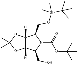 5H-1,3-Dioxolo4,5-cpyrrole-5-carboxylic acid, 4-(1,1-dimethylethyl)dimethylsilyloxymethyltetrahydro-6-(hydroxymethyl)-2,2-dimethyl-, 1,1-dimethylethyl ester, (3aR,4R,6S,6aS)- 结构式