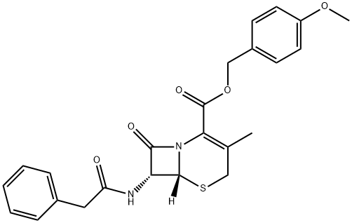 5-Thia-1-azabicyclo[4.2.0]oct-2-ene-2-carboxylic acid, 3-methyl-8-oxo-7-[(2-phenylacetyl)amino]-, (4-methoxyphenyl)methyl ester, (6R,7R)- 结构式