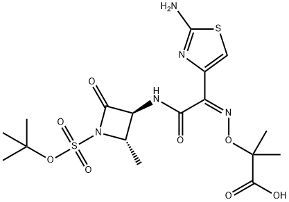 Propanoic acid, 2-[[(Z)-[1-(2-amino-4-thiazolyl)-2-[[(2S,3S)-2-methyl-4-oxo-1-sulfo-3-azetidinyl]amino]-2-oxoethylidene]amino]oxy]-2-methyl-, 1-(1,1-dimethylethyl) ester 结构式