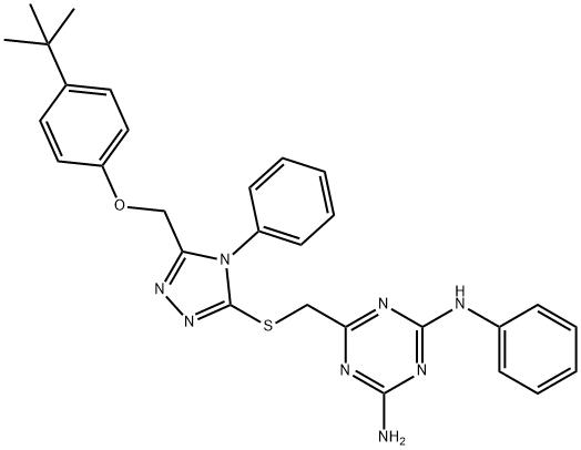 6-[[5-[(4-tert-butylphenoxy)methyl]-4-phenyl-1,2,4-triazol-3-yl]sulfanylmethyl]-2-N-phenyl-1,3,5-triazine-2,4-diamine 结构式