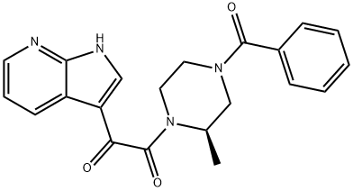 1,2-Ethanedione, 1-[(2R)-4-benzoyl-2-methyl-1-piperazinyl]-2-(1H-pyrrolo[2,3-b]pyridin-3-yl)- 结构式