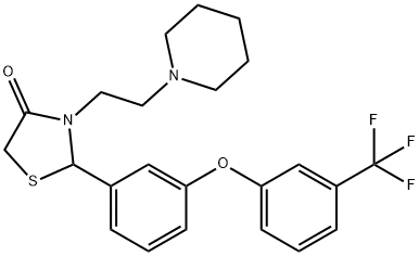 3-[2-(piperidin-1-yl)ethyl]-2-{3-[3-(trifluoromethyl)phenoxy]phenyl}-1,3-thiazolidin-4-one 结构式