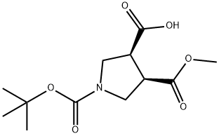 (3S,4R)-1-(叔-丁氧羰基)-4-(甲酯基)吡咯烷-3-羧酸 结构式