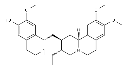 6-Isoquinolinol, 1-[[(2S,3R,11bS)-3-ethyl-1,3,4,6,7,11b-hexahydro-9,10-dimethoxy-2H-benzo[a]quinolizin-2-yl]methyl]-1,2,3,4-tetrahydro-7-methoxy-, (1S)- 结构式