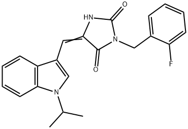 2,4-Imidazolidinedione,3-[(2-fluorophenyl)methyl]-5-[[1-(1-methylethyl)-1H-indol-3-yl]methylene]-(9CI) 结构式