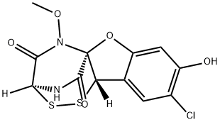 9-Chloro-8-hydroxy-11-methoxy-11H-3,11a-(iminomethano)(1,2,4)dithiazino(4,3-b)(1,2) benzoxazine- 4,12(3H)-dione 结构式