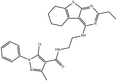 1H-Pyrazole-4-carboxamide,5-chloro-N-[2-[(2-ethyl-5,6,7,8-tetrahydro[1]benzothieno[2,3-d]pyrimidin-4-yl)amino]ethyl]-3-methyl-1-phenyl-(9CI) 结构式