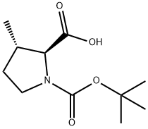 外消旋 - (3S)-1-(叔丁氧羰基)-3-甲基-L-脯氨酸 结构式