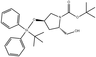 (2S,4R)-叔-丁基 4-((叔-丁基二苯基甲硅烷基)氧代)-2-(羟甲基)吡咯烷-1-甲酸基酯 结构式