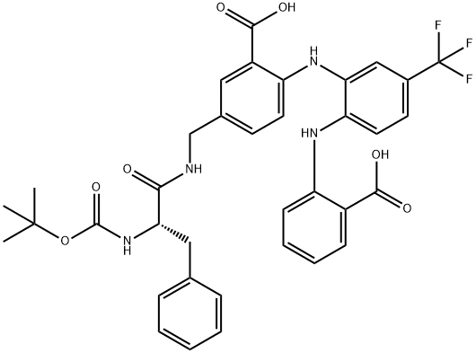 Benzoic  acid,  2-[[2-[(2-carboxyphenyl)amino]-5-(trifluoromethyl)phenyl]amino]-5-[[[(2S)-2-[[(1,1-dimethylethoxy)carbonyl]amino]-1-oxo-3- 结构式