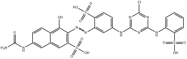 2-Naphthalenesulfonic acid, 7-[(aminocarbonyl)amino]-3-[2-[5-[[4-chloro-6-[(2-sulfophenyl)amino]-1,3,5-triazin-2-yl]amino]-2-sulfophenyl]diazenyl]-4-hydroxy- 结构式