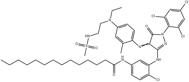 N-[4-氯-3-[[4-[乙基[2-[(甲基磺酰基)氨基]乙基]氨基]-2-甲酰基苯基]亚氨基-4,5-二氢-5-氧代-1-(2,4,6-三氯苯基)-1H-吡唑-3-基]氨基]苯基十四烷胺 结构式