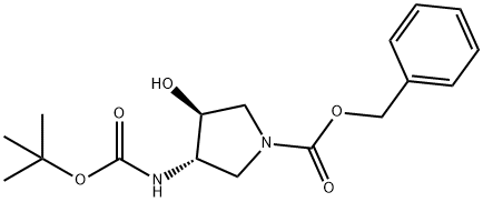 (3S,4S)-3-tert-Butoxycarbonylamino-4-hydroxy-pyrrolidine-1-carboxylic acid benzyl ester 结构式