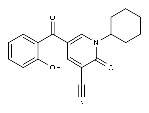 3-Pyridinecarbonitrile, 1-cyclohexyl-1,2-dihydro-5-(2-hydroxybenzoyl)-2-oxo- 结构式