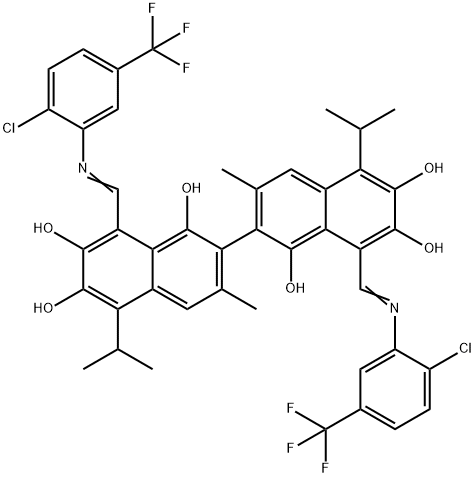 1-[[[2-chloro-5-(trifluoromethyl)phenyl]amino]methylidene]-7-[8-[[[2-c hloro-5-(trifluoromethyl)phenyl]amino]methylidene]-1,6-dihydroxy-3-met hyl-7-oxo-5-propan-2-yl-naphthalen-2-yl]-3,8-dihydroxy-6-methyl-4-prop an-2-yl-naphthalen-2-one 结构式