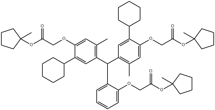 	ACETIC ACID, 2,2'-[[[2-[2-[(1-METHYLCYCLOPENTYL)OXY]-2-OXOETHOXY]PHENYL]METHYLENE]BIS[(2-CYCLOHEXYL-5-METHYL-4,1-PHENYLENE)OXY]]BIS-, 1,1'-BIS(1-METHYLCYCLOPEN 结构式