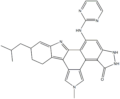 1.11-(2-METHYLPROPYL)-12,13-DIHYDRO-2-METHYL-8-(PYRIMIDIN-2-YLAMINO)-4H-INDAZOLO(5,4-A)PYRROLO(3,4-C)CARBAZOL-4-ONE 结构式