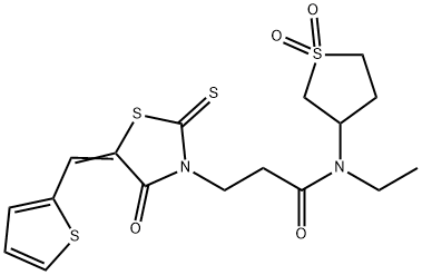 N-(1,1-dioxothiolan-3-yl)-N-ethyl-3-[(5Z)-4-oxo-2-sulfanylidene-5-(thiophen-2-ylmethylidene)-1,3-thiazolidin-3-yl]propanamide 结构式