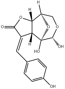 4,8-Epoxyfuro[2,3-d]oxepin-2(3H)-one, hexahydro-4,5-dihydroxy-3-[(4-hydroxyphenyl)methylene]-, (3E,3aR,4R,5S,8R,8aS)- 结构式