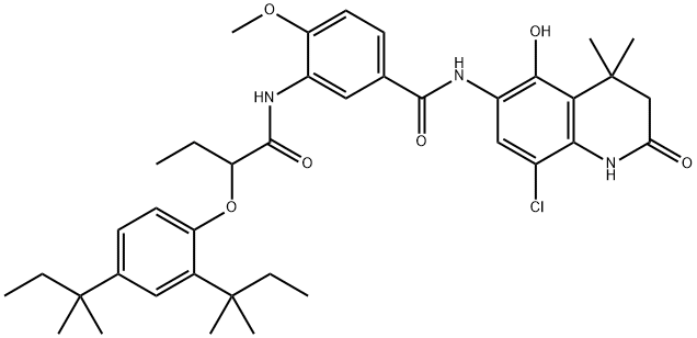 Α-(4-甲氧基苯甲酰基)-Α-(1-苄基-5-乙氧基-3-海因)-2-氯-5-正十二烷氧羰基乙酰苯胺 结构式