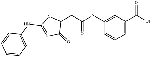 3-{2-[4-氧代-2-(苯基胺)-4,5-二氢-1,3-噻唑-5-基]乙酰氨基}苯甲酸 结构式
