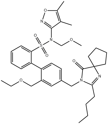 4'-[(2-丁基-4-氧代-1,3-二氮螺环[4.4]非-3-烯-1-基)甲基]-N-(4,5-二甲基-3-异恶唑基)-2'-(乙氧基甲基)-N-(甲氧基甲基)[1,1'-联苯]-2-磺酰胺 结构式