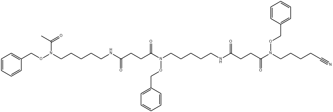 Butanediamide, N'-[5-[[4-[[5-[acetyl(phenylmethoxy)amino]pentyl]amino]-1,4-dioxobutyl](phenylmethoxy)amino]pentyl]-N-(4-cyanobutyl)-N-(phenylmethoxy)- (9CI) 结构式