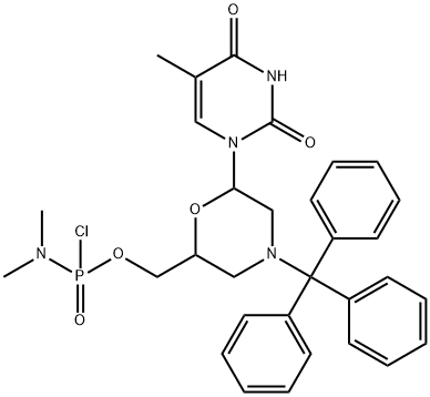 PHOSPHORAMIDOCHLORIDIC ACID, N,N-DIMETHYL-, [6-(3,4-DIHYDRO-5-METHYL-2,4-DIOXO-1(2H)-PYRIMIDINYL)-4-(TRIPHENYLMETHYL)-2-MORPHOLINYL]METHYL ESTER 结构式