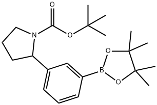 1-Pyrrolidinecarboxylic acid, 2-[3-(4,4,5,5-tetramethyl-1,3,2-dioxaborolan-2-yl)phenyl]-, 1,1-dimethylethyl ester 结构式