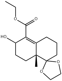 (R)-Spiro[1,3-dioxolane-2,1'(2'H)-naphthalene]-5'-carboxylic acid, 3',4',6',7',8',8'a-hexahydro-6'-hydroxy-8'a-methyl-, ethyl ester (9CI) 结构式