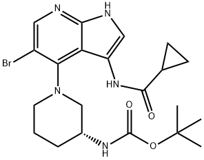 (R)-tert-butyl1-(5-bromo-3-(cyclopropanecarboxamido)-1H-pyrrolo[2,3-b]pyridin-4-yl)piperidin-3-ylcarbamate 结构式